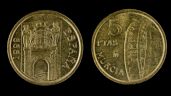 Foto ilustrativa de la nota titulada Entregan hasta 1200 euros por esta antigua moneda de Murcia de 5 pesetas