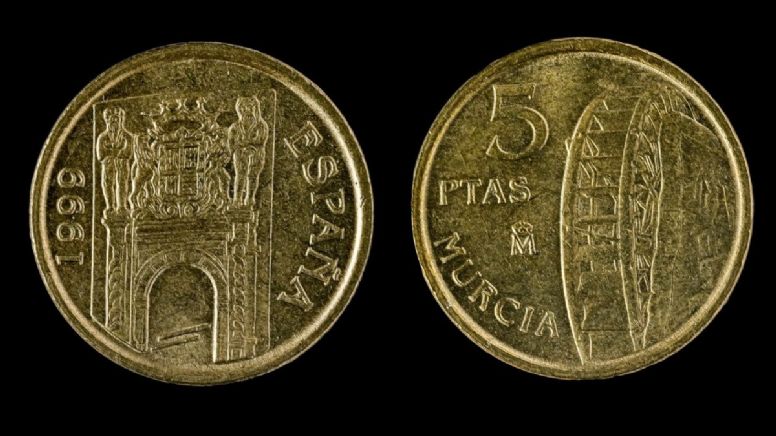 Entregan hasta 1200 euros por esta antigua moneda de Murcia de 5 pesetas