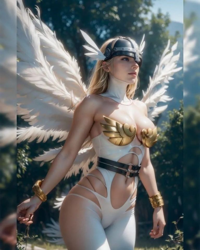 aspecto real de angewomon de digimon creado por IA