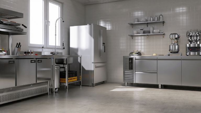 cocina con muebles de acabados metalicos