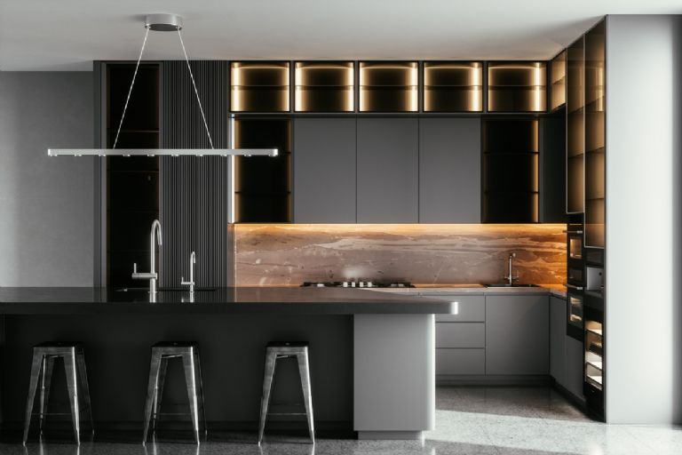 cocina con mobilidario metalico