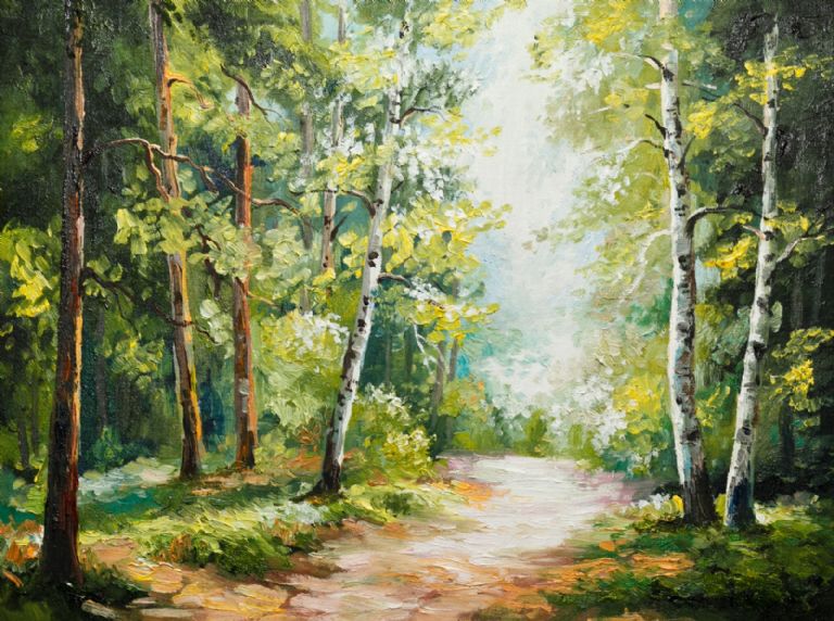 cuadro vintage con paisaje de bosque
