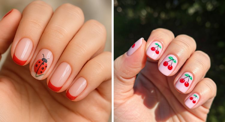 Los diseños de uñas que son tendencia en redes en agosto 2025: cerezas y mariquitas