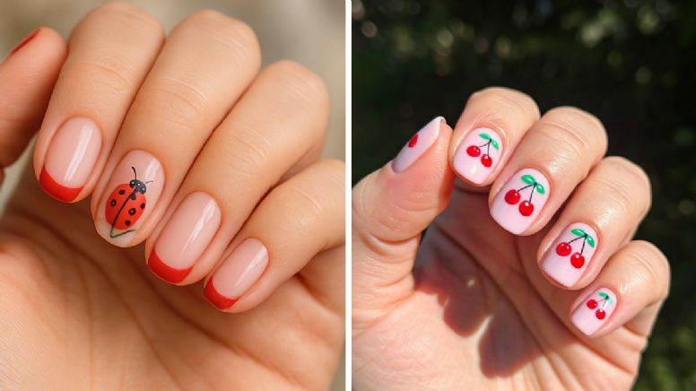 Los diseños de uñas que son tendencia en redes en agosto 2025: cerezas y mariquitas